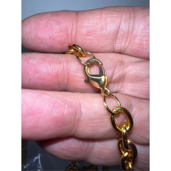 Gold Tone and‎ White Metal Large Modernist Cross Pendant Necklace - Picture 8 of 10